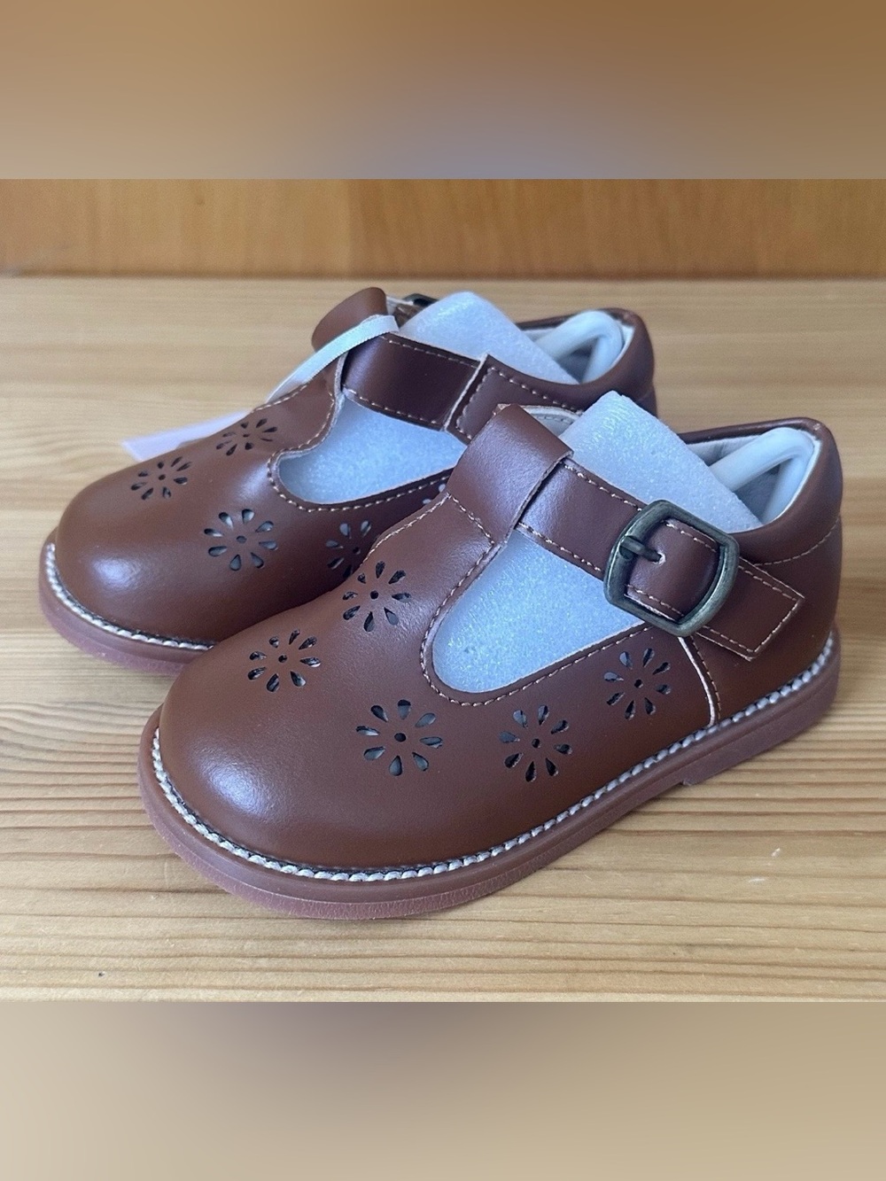 Felix & Flora Toddler Girls Sz 5 Brown Floral Cutout Mary Jane Flats Dress Shoes